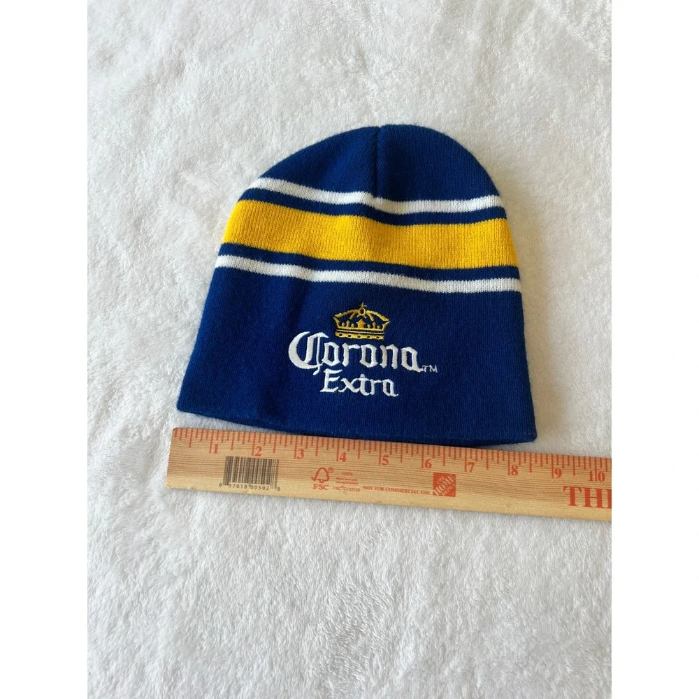 Corona Extra Beanie Knit Hat Blue Yellow Striped Embroidered Logo Brewery Merch